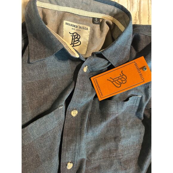 NEW! Branded Bills Myca Plaid Button-Up NWT Blue Chevron Men's Size Small - Picture 3 of 6